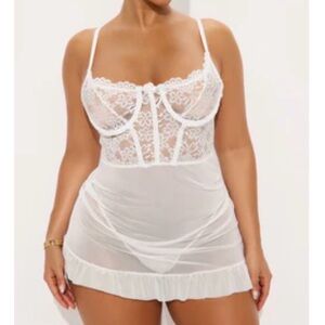 Sheer Lace Babydoll Lingerie- White